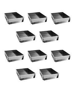 KIT 10 FORMAS LATERAL REMOVÍVEL TIRAMISU SLICE CAKE BOLO DE FATIA GRANDE INOX 30X30X10 CM