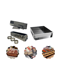KIT 3 FORMAS LATERAL REMOVÍVEL: 1 SLICE CAKE INOX 30X30X10 CM + 1 FORMA SLICE CAKE 30X10X10 CM + 1 FORMA SLICE CAKE 30X10X6 CM