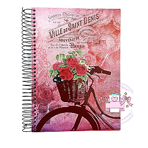 Caderno CD Bicicleta Flores Adesivado 200 Folhas