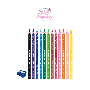 Mega Soft Color - Lápis Cor Jumbo C/12 Cores + 1 Apontador | TRIS
