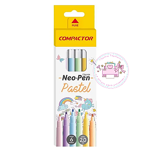 Neo Pen - Canetinhas Hidrográficas com 6 cores - Tons pastel (COMPACTOR)