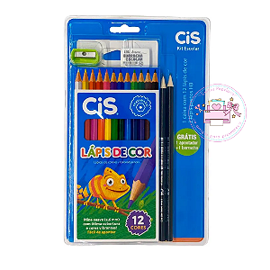 Kit Escolar  CIS - Lápis de Cor + 2 Lápis HB2 + Borracha + Apontador