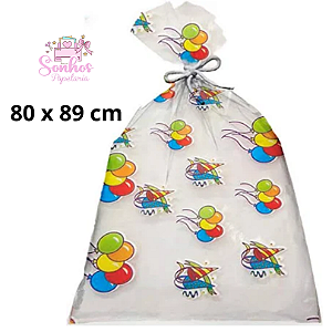 Embalagem Infantil / Saco de Presente / Cestas - Transparente Estampado - Grande 80x89cm