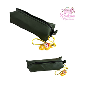 Porta Lápis Bolsinha Verde Militar - Courino +  Chaveiro