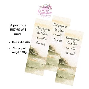 Marcador de Páginas - NAS PÁGINAS DA BÍBLIA ENCONTRE DIREÇÃO - | KIT C/ 8 unid ( Vergê 180g / 14,5 x 4,5cm )