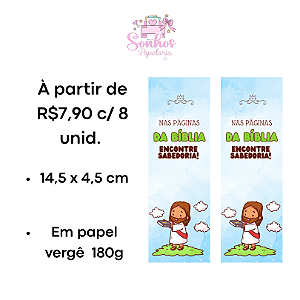 Marcador de Páginas - KIDS NAS PÁGINAS DA BÍBLIA ENCONTRE SABEDORIA - | KIT C/ 8 unid ( Vergê 180g / 14,5 x 4,5cm )