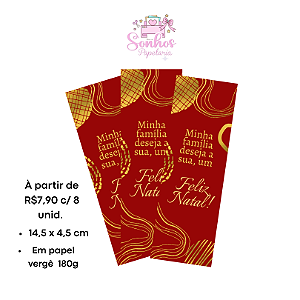 Marcador de Páginas - MINHA FAMÍLIA DESEJA A SUA, UM FELIZ NATAL | KIT C/ 8 unid ( Vergê 180g / 14,5 x 4,5cm )