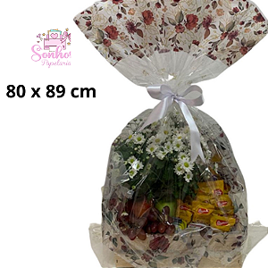 Embalagem ROSAS VERMELHAS / Saco de Presente / Cestas - Transparente Estampado - Grande 80x89cm