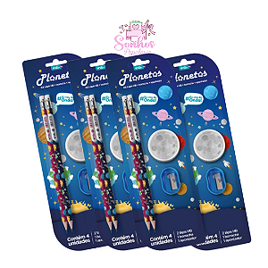 Blister - Kit Escolar Planetas / 2 Lápis + Borracha + Apontador | ONDA