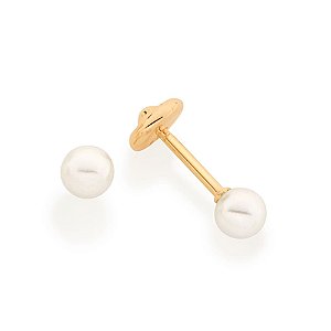 Brinco Infantil Rommanel Bolinha 4mm Bola de Pérola Bebê 2º Furo - 520190