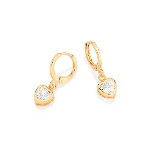 Brinco Rommanel Argola Com Coração Cristal de Zircônia Pendurado 527125