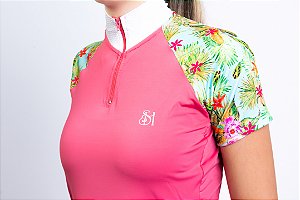 Camisa de Competição AMAPOLA- ADULTO - MANGA CURTA - Floral e cor rosa.