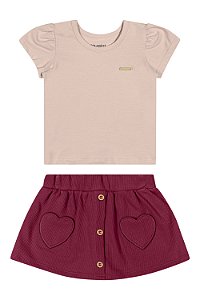 Conjunto Rose Blusa e Short Saia Coração