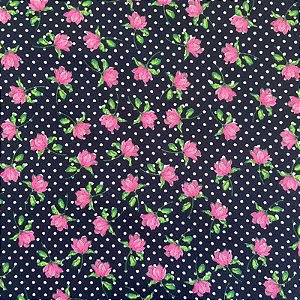 TECIDO MALHA SUEDE PIJAMA (FLOR PRETA)