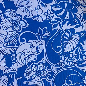 TECIDO VISCOSE ESTAMPADA (FLOR BRANCA FUNDO AZUL)