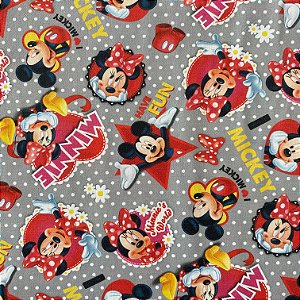 TRICOLINE DOHLER DIGITAL ESTAMPADO (MICKEY E MINNIE FUNDO CINZA)
