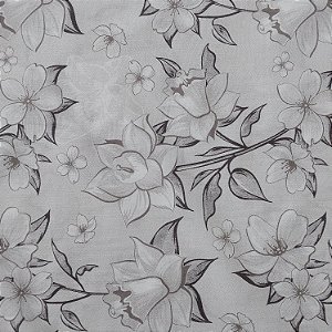 Percal 200 Fios Estampado | Flores Cinza