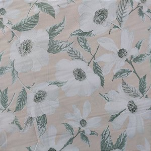 Percal 200 Fios Estampado | Bege Flores Brancas