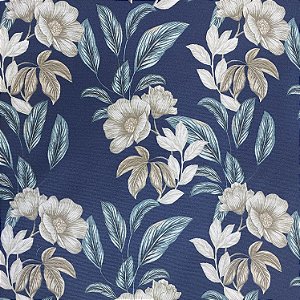 Gorgurão Acquablock Karsten Externo Ipermeavel | Floral, Branca Fundo Meia-Noite