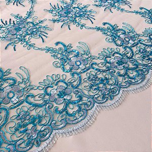 RENDA CORD METALIZADA | 100% POLIÉS BARRADA - 1,30m |  AZUL CLARO