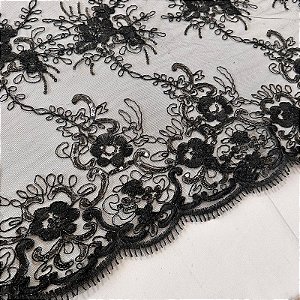 RENDA CORD METALIZADA | 100% POLIÉS BARRADA - 1,30m | PRETO