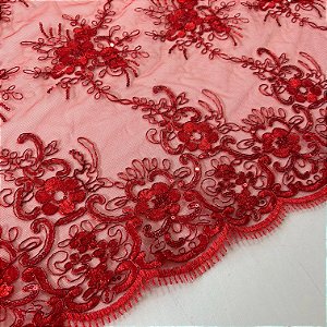 RENDA CORD METALIZADA | 100% POLIÉS BARRADA - 1,30m | VERMELHO