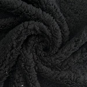 Tecido Carapinha Pele de Carneiro Teddy Sherpa Pelúcia Lã 1,60m | Preto