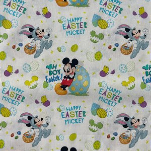 Tricoline Estampado Páscoa Mickey |100% Algodão | 1,50m de Largura