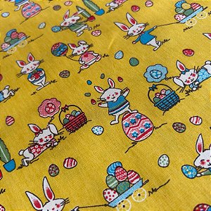 Tricoline Estampado Páscoa Amarelo |100% Algodão | 1,50m de Largura