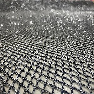 TELA ARRASTÃO COM GLITTER | 1,50 LARGu 100% POLIÉS | PRETO GLITTER PRATA