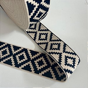 FAIXA PAMPA GAÚCHA E CAMPEIRA | 7,5CM LARGU | MARINHO C/ BEGE