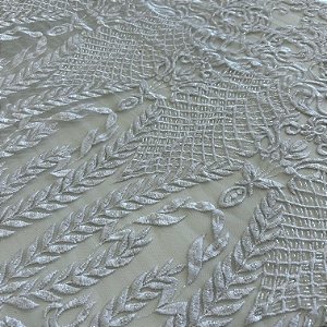 RENDA TULE BORDADO C/ PEDRARIA PREMIUM | 1,20m | BRANCO 3