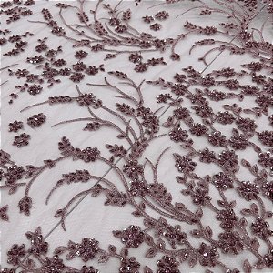 RENDA TULE BORDADO C/ PEDRARIA PREMIUM | 1,20m X 0,50m | ROSE