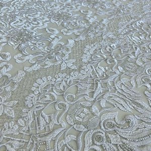 RENDA TULE BORDADO C/ PEDRARIA PREMIUM | 1,20m X 0,50m | BRANCO 1