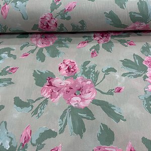 TECIDO PERCAL 200 FIOS | 100% ALGOD - 2,50m | FLORAL ROSA CLI.7224