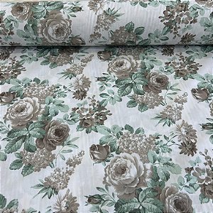 TECIDO PERCAL 200 FIOS | 100% ALGOD - 2,50m | FLORAL MARROM/VERDE CIL.70045