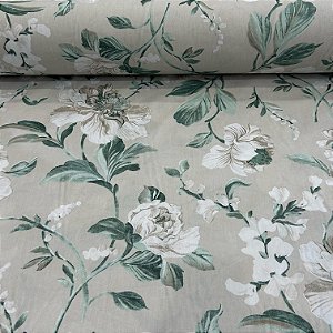 TECIDO PERCAL 200 FIOS | 100% ALGOD - 2,50m | FLORAL BRANCO/VERDE CIL.7826