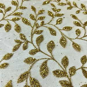 TULE COM GLITTER TULIPAS | 1,45m | DOURADO