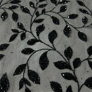 TULE COM GLITTER TULIPAS | 1,45m | PRETO