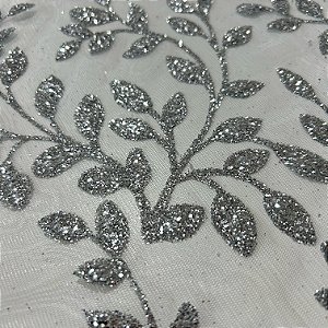 TULE COM GLITTER TULIPAS | 1,45m | PRATA