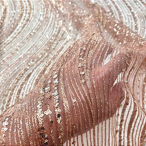 Tule C/ Glitter Boreal e Paetê | 1,45m | Rose