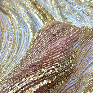 Tule C/ Glitter Boreal e Paetê | 1,45m | Dourado
