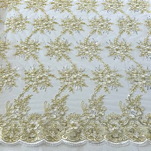 RENDA CORD METALIZADA EWA | 100% POLIÉS BARRADA - 1,30m |  BRANCO C/ DOURADO