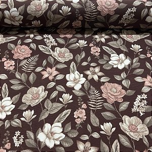 TECIDO BELIZE ESTAMPADO C/ PROTECAO | FLORES MARROM 6217 "B"