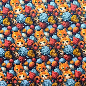 TECIDO TRICOLINE DIGITAL  | 1,50m X 0,50cm | GATOS COM NOVELOS