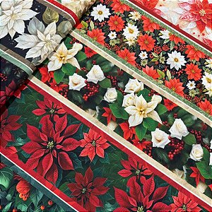 TECIDO TRICOLINE DIGITAL BARRADO NATAL | 1,50m X 0,55cm  | FLORES NATALINAS 485896.2874