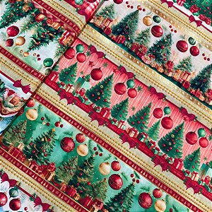 TECIDO TRICOLINE DIGITAL BARRADO NATAL | 1,50m  0,55cm | PINHEIROS 485799.2866