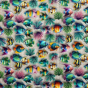 TECIDO TRICOLINE DIGITAL | 1,50m X 0,50cm |  OCEANO DE LINHO