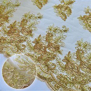 TULE BORADADO RENDA CORD METALIC | 1,30m | DOURADO