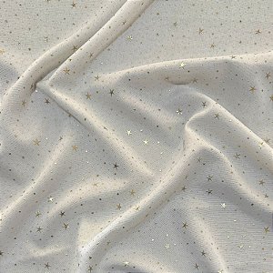 TECIDO OXFORD NATAL ESTRELADO | 0,50cm X 1,50m | OFF WHITE / DOURADO